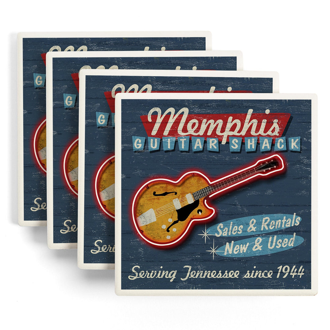Memphis, Tennessee, Guitar Shack Vintage Sign, Coasters Coasters Lantern Press