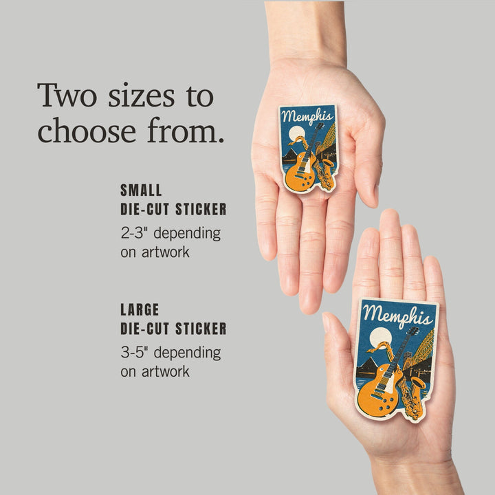 Memphis, Tennessee, Music, Woodblock, Contour, Vinyl Sticker Sticker Lantern Press