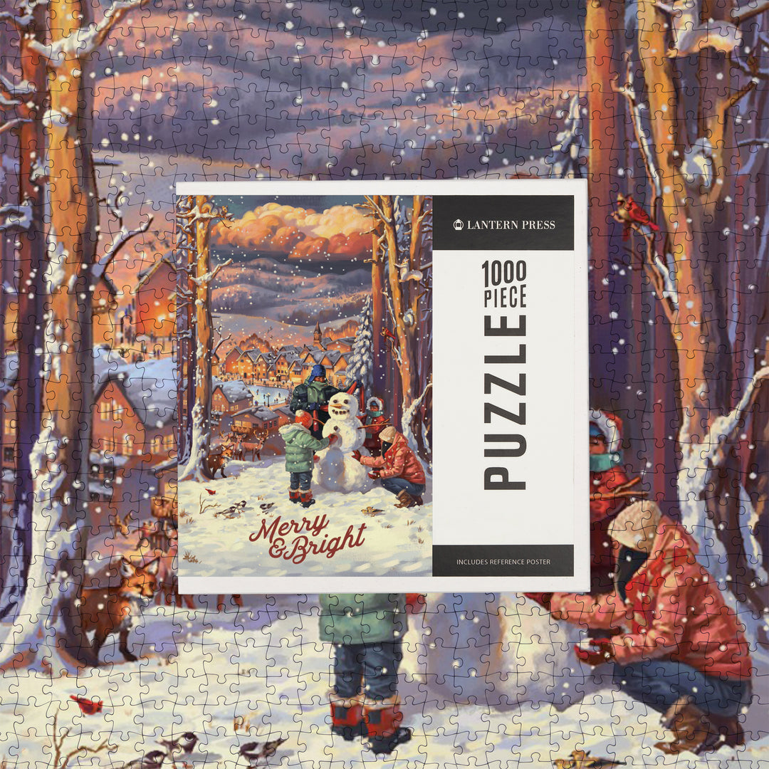 Merry and Bright, Vintage Snowman,, Jigsaw Puzzle Puzzle Lantern Press