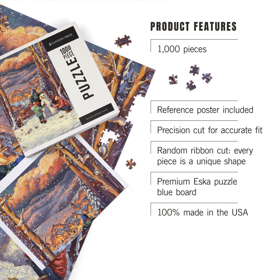 Merry and Bright, Vintage Snowman, Jigsaw Puzzle Puzzle Lantern Press