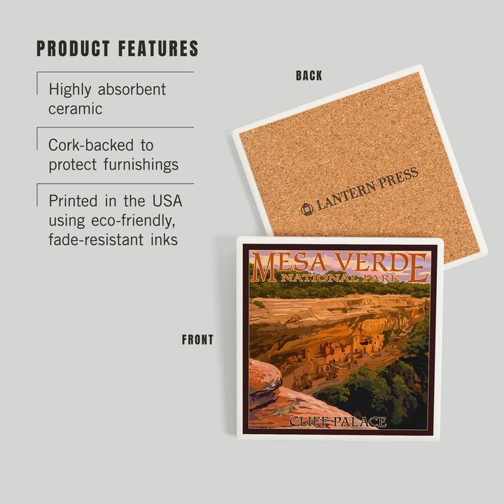 Mesa Verde National Park, Colorado, Cliff Palace at Sunset, Coasters Coasters Lantern Press