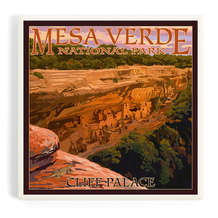 Mesa Verde National Park, Colorado, Cliff Palace at Sunset, Coasters Coasters Lantern Press Coaster