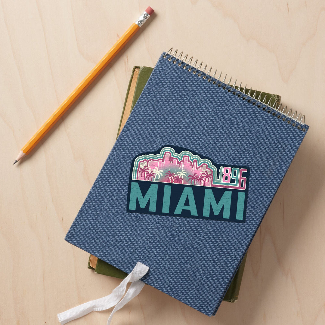 Miami, Florida, 1896, Contour, Vinyl Sticker Sticker Lantern Press