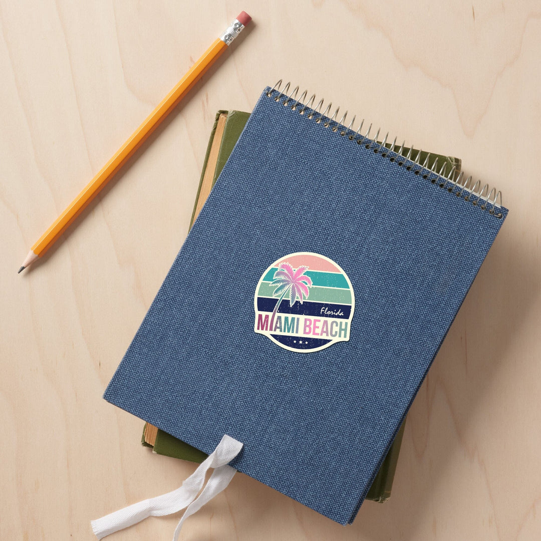 Miami, Florida, Beach, Contour, Vinyl Sticker Sticker Lantern Press