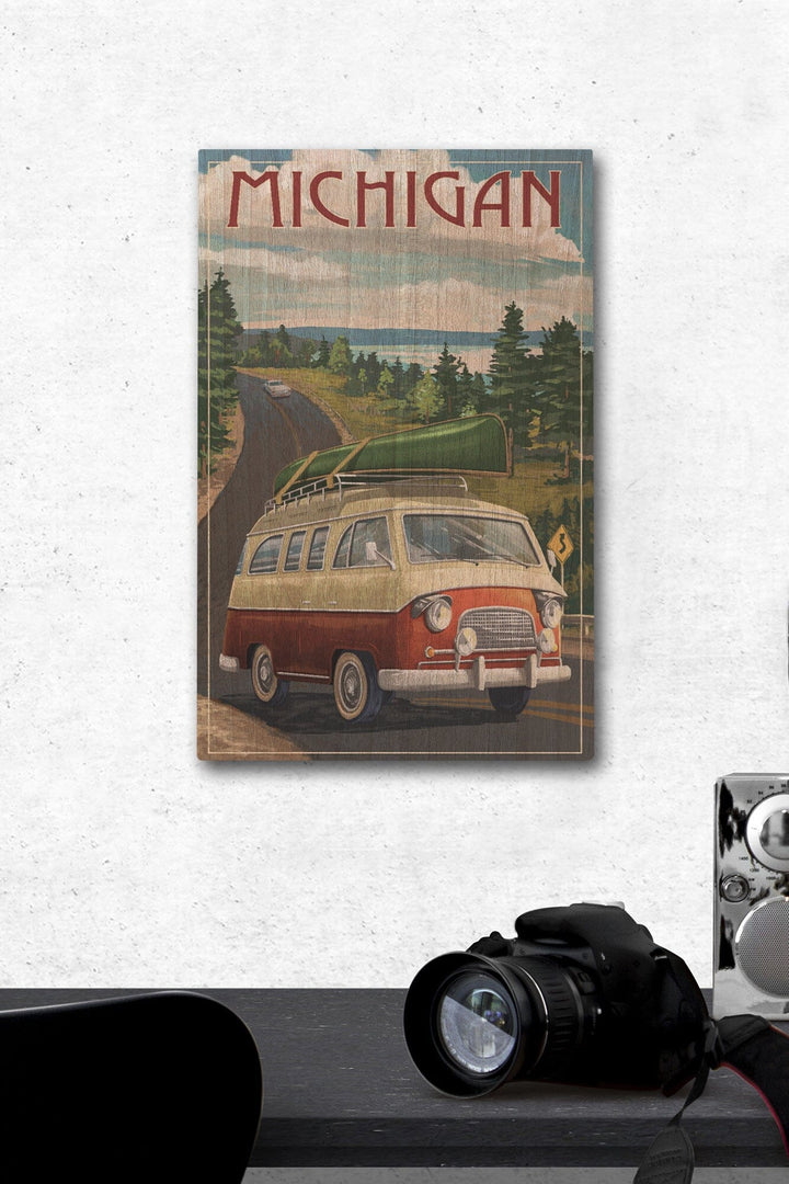 Michigan, Camper Van, Lantern Press Artwork, Wood Signs and Postcards - Lantern Press