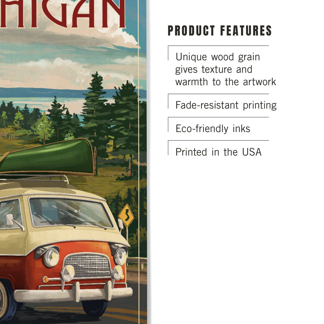 Michigan, Camper Van, Lantern Press Artwork, Wood Signs and Postcards - Lantern Press