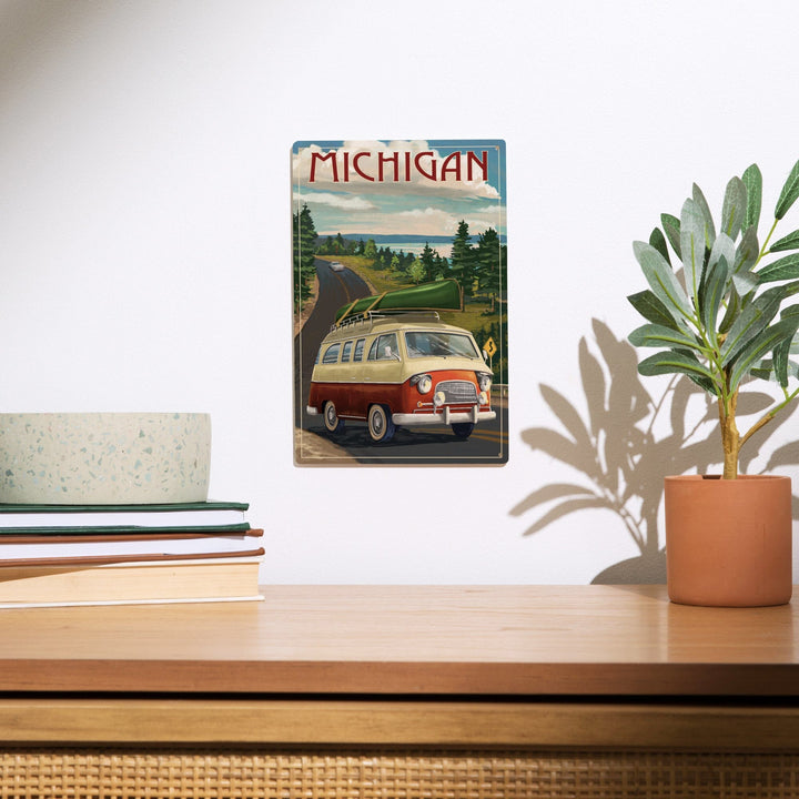 Michigan, Camper Van, Lantern Press Artwork, Wood Signs and Postcards - Lantern Press