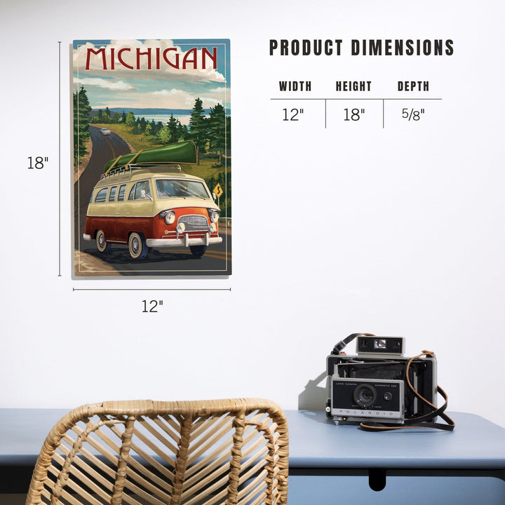Michigan, Camper Van, Lantern Press Artwork, Wood Signs and Postcards - Lantern Press