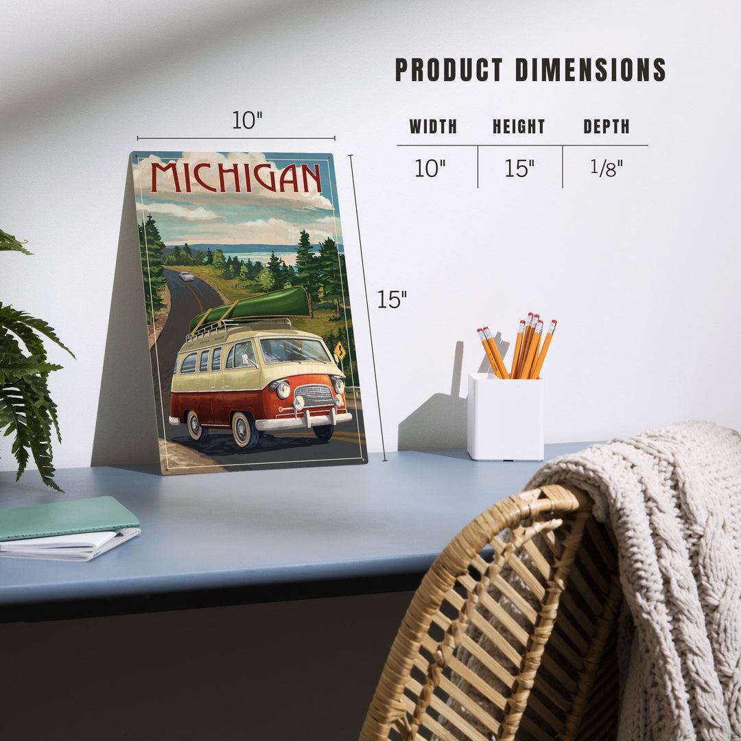 Michigan, Camper Van, Lantern Press Artwork, Wood Signs and Postcards - Lantern Press