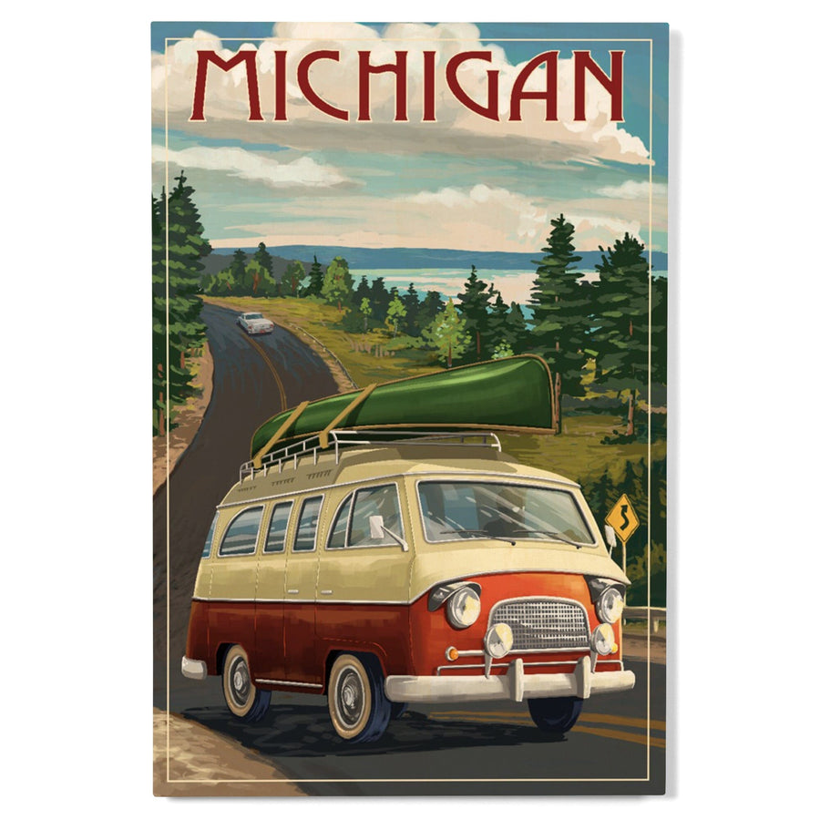 Michigan, Camper Van, Lantern Press Artwork, Wood Signs and Postcards - Lantern Press