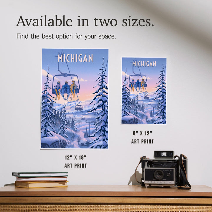 Michigan, Chill on the Uphill, Ski Lift, Art & Giclee Prints Art Lantern Press
