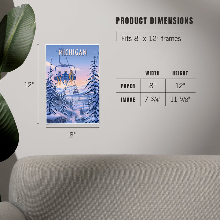 Michigan, Chill on the Uphill, Ski Lift, Art & Giclee Prints Art Lantern Press