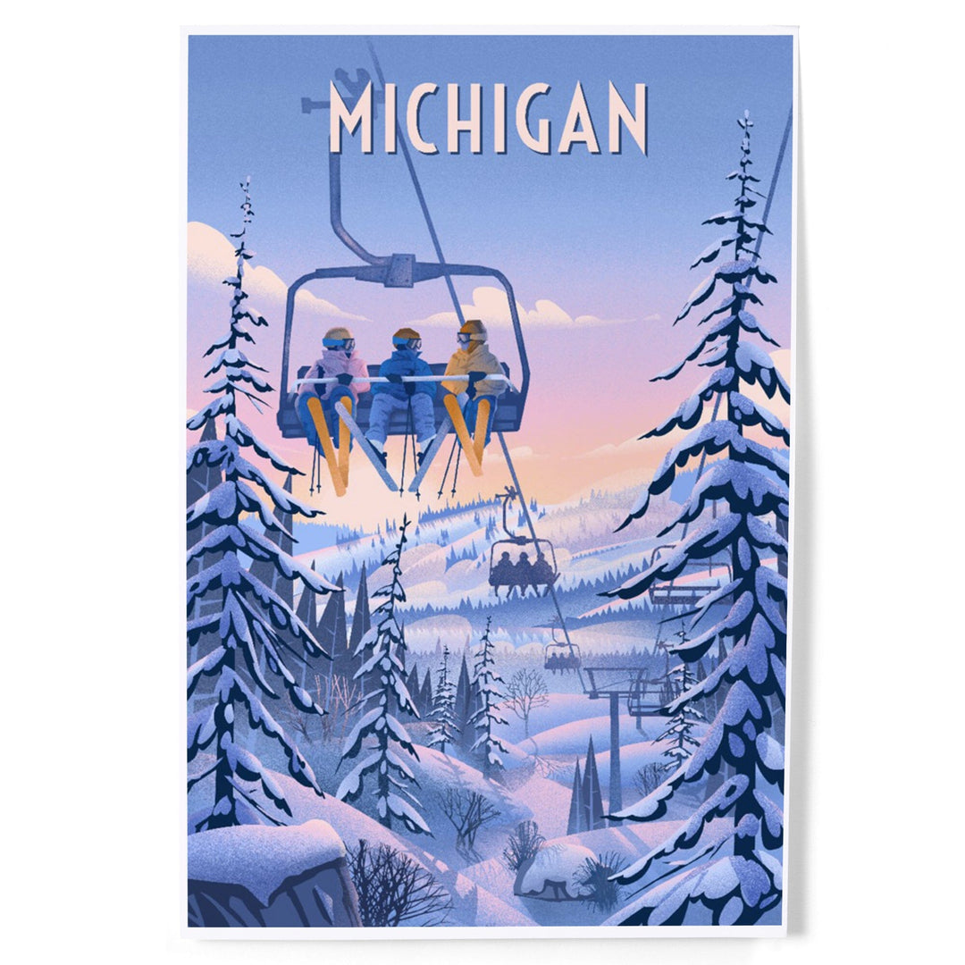 Michigan, Chill on the Uphill, Ski Lift, Art & Giclee Prints Art Lantern Press