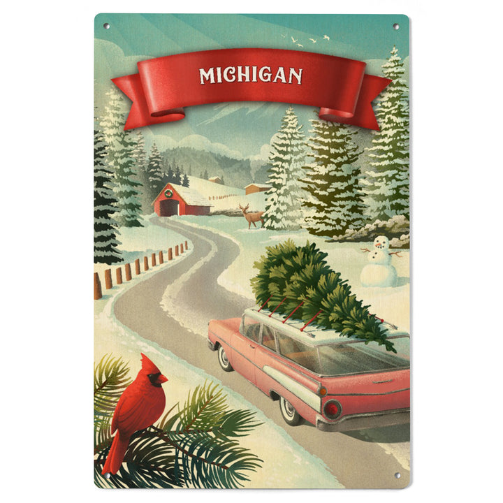 Michigan, Christmas Holiday Tradition, Wood Signs and Postcards Wood Lantern Press