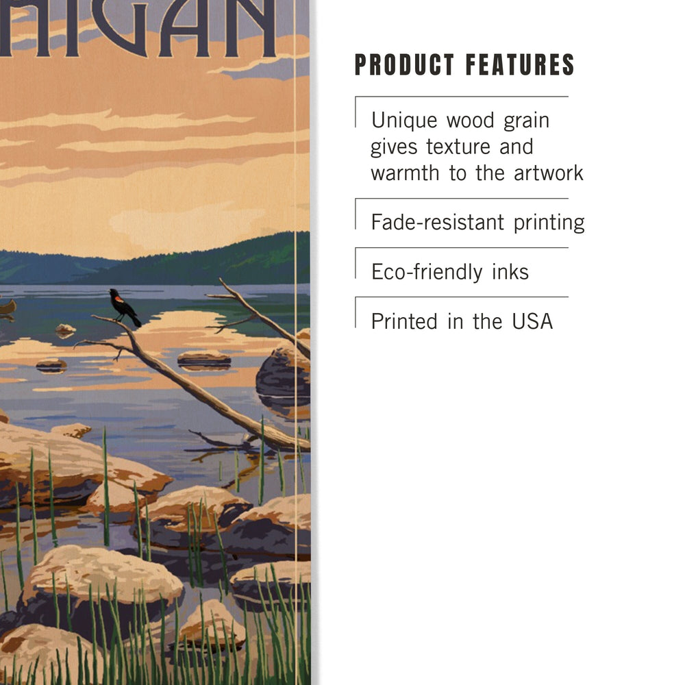 Michigan, Lake Sunrise Scene, Lantern Press Artwork, Wood Signs and Postcards - Lantern Press