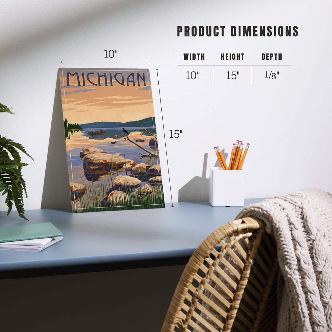Michigan, Lake Sunrise Scene, Lantern Press Artwork, Wood Signs and Postcards - Lantern Press