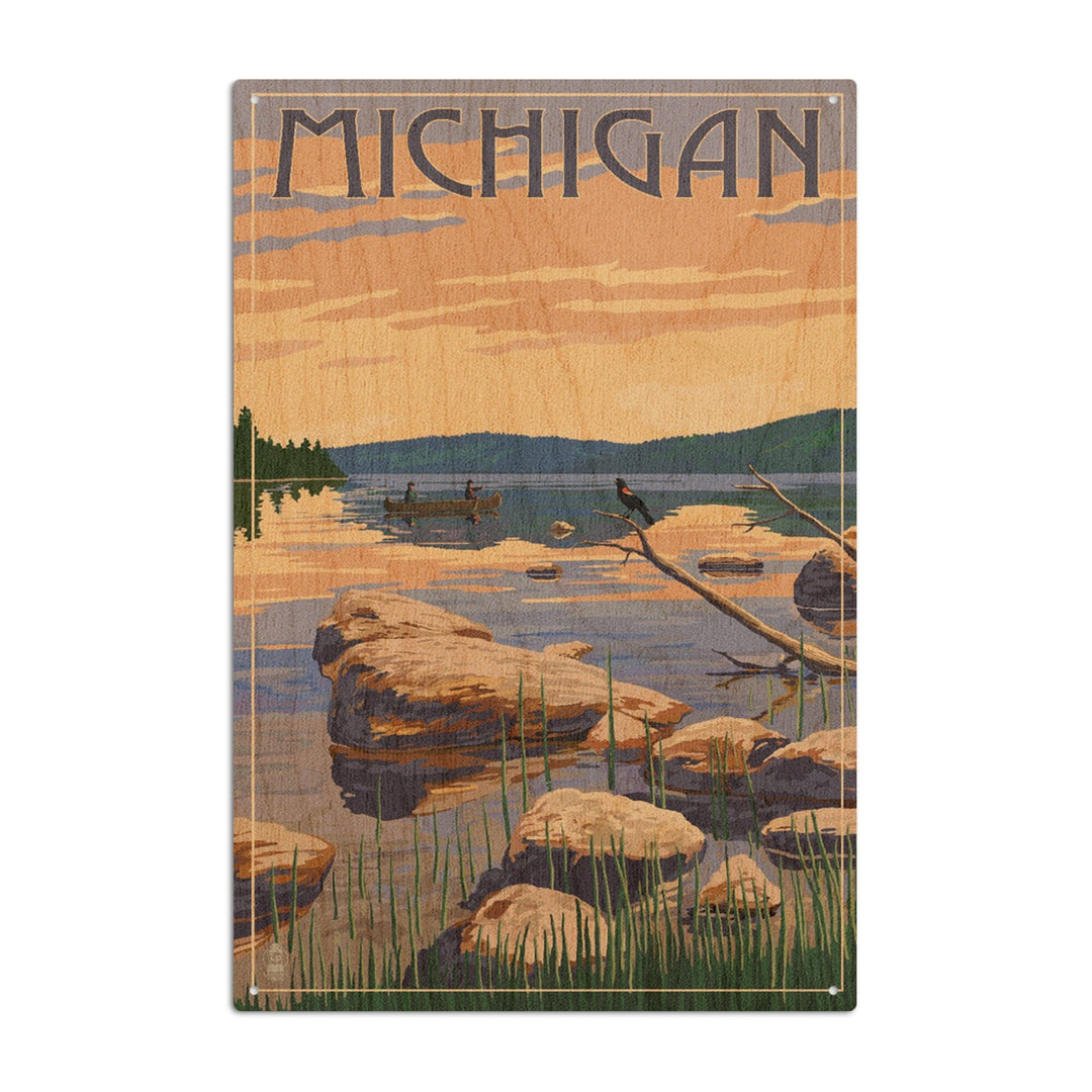 Michigan, Lake Sunrise Scene, Lantern Press Artwork, Wood Signs and Postcards - Lantern Press