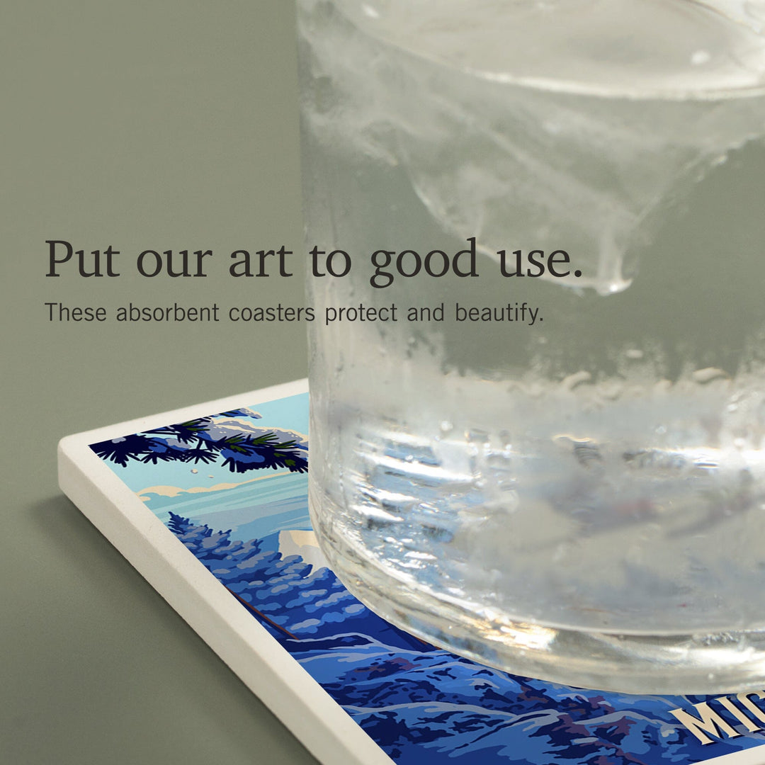 Michigan, Ski Lift Above The Trees, Coasters Coasters Lantern Press