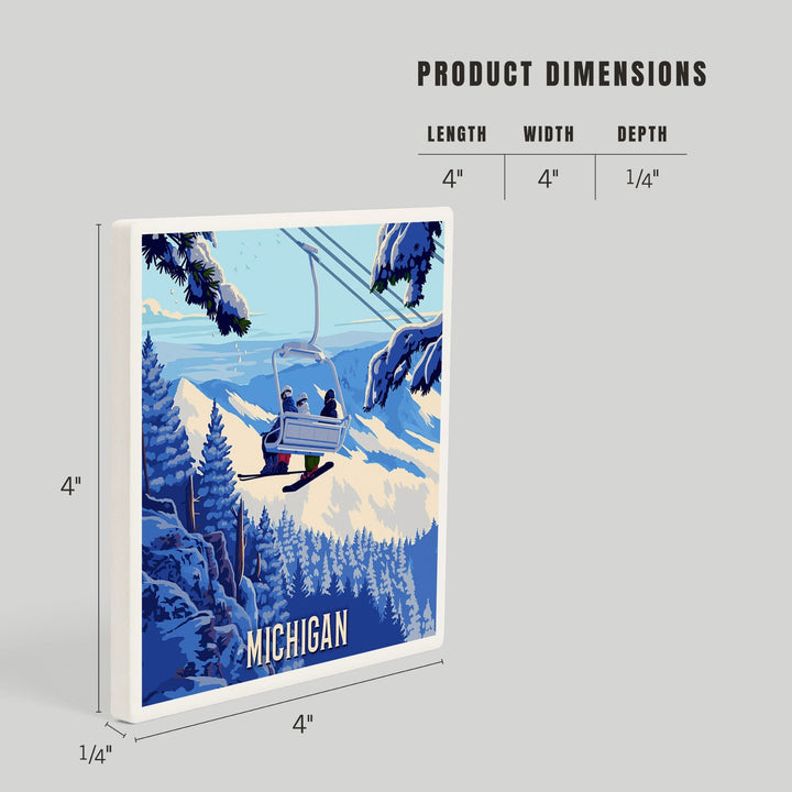 Michigan, Ski Lift Above The Trees, Coasters Coasters Lantern Press