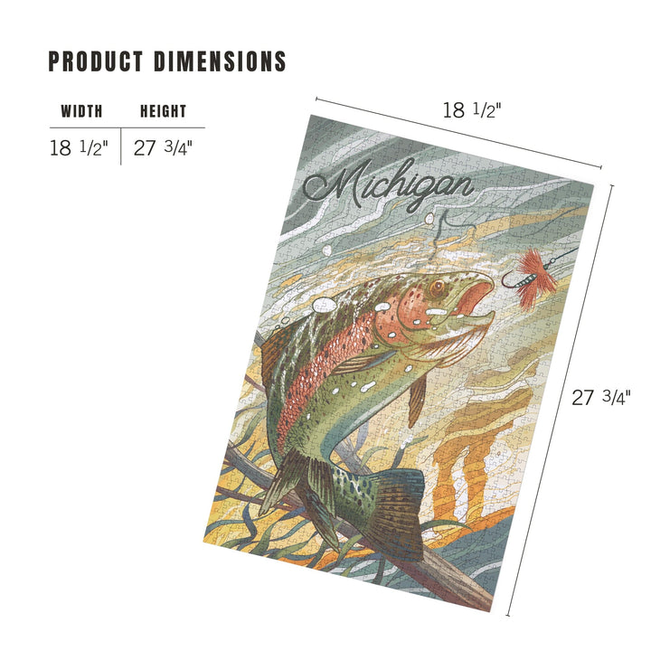 Michigan, Underwater Trout with Dry Fly, Jigsaw Puzzle Puzzle Lantern Press