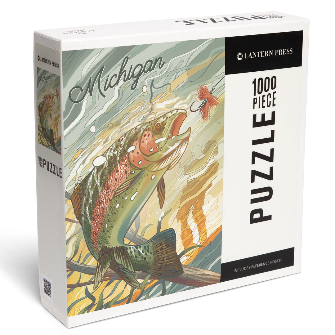 Michigan, Underwater Trout with Dry Fly, Jigsaw Puzzle Puzzle Lantern Press