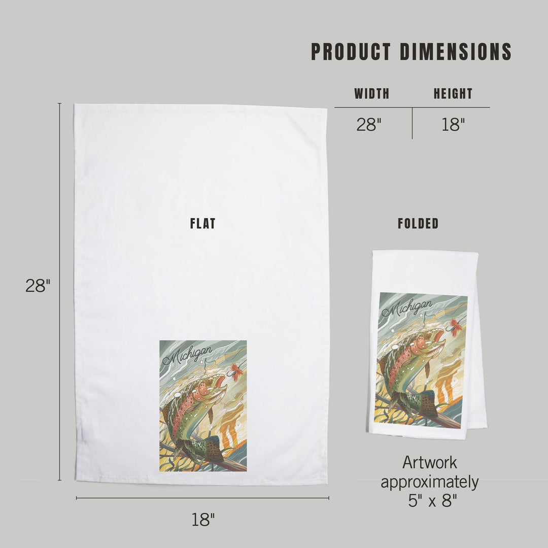 Michigan, Underwater Trout with Dry Fly, Organic Cotton Kitchen Tea Towels Kitchen Lantern Press