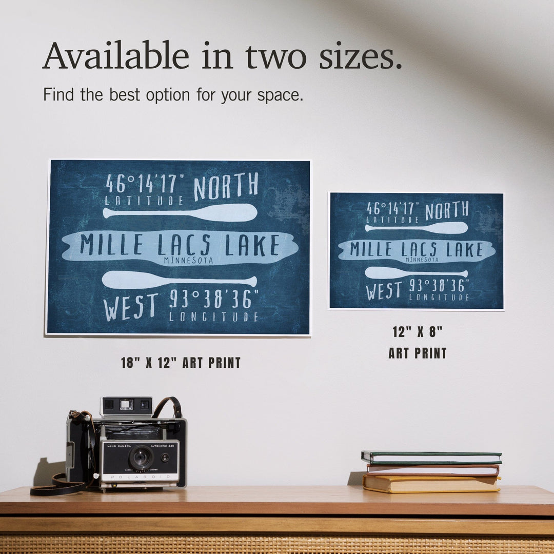 Mille Lacs Lake, Minnesota, Lake Essentials, Latitude and Longitude, Art & Giclee Prints - Lantern Press