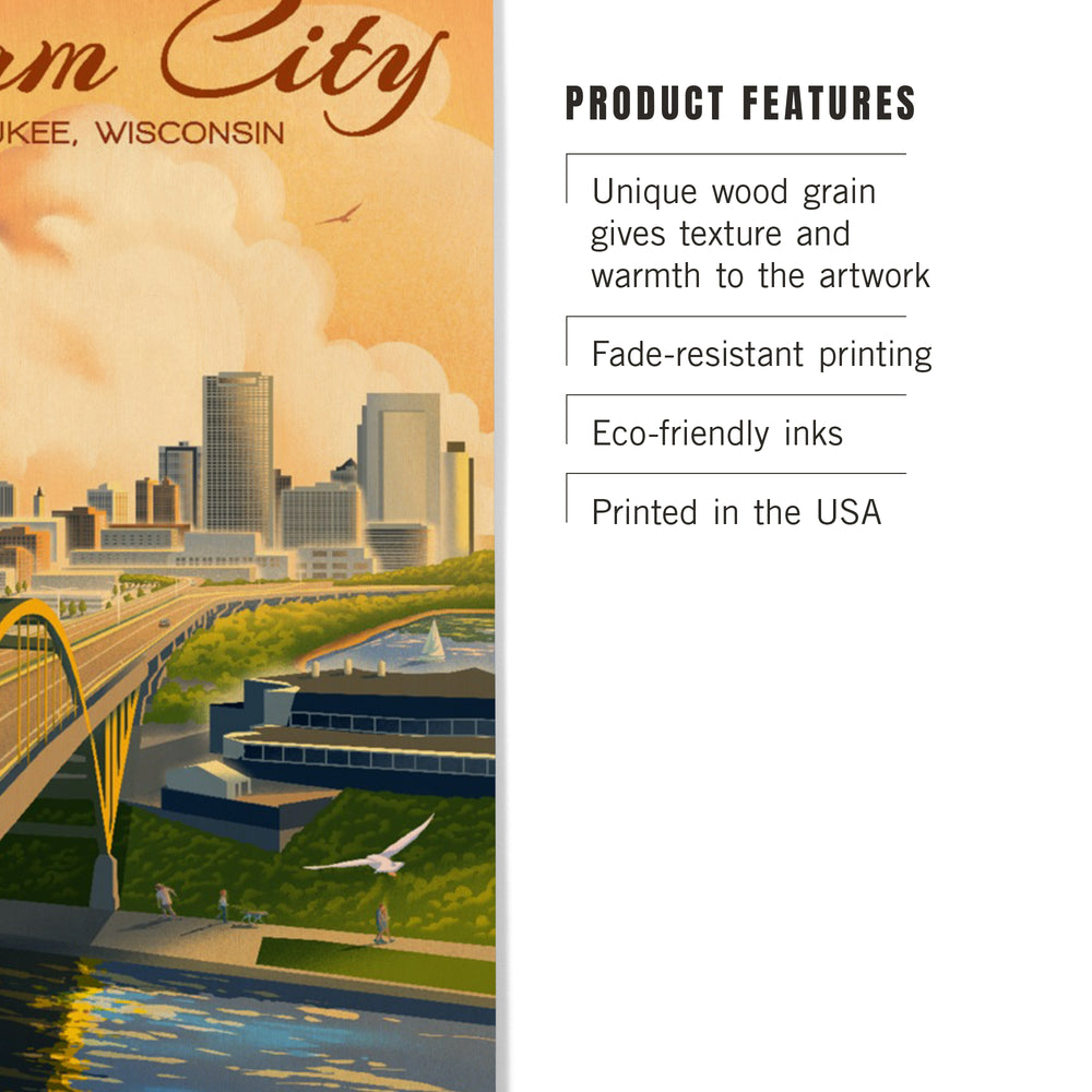 Milwaukee, Wisconsin, Lithograph City Series, Cream City, Wood Signs and Postcards Wood Lantern Press