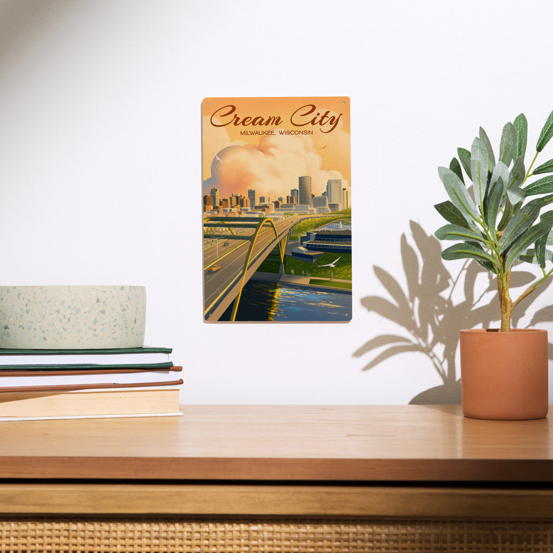 Milwaukee, Wisconsin, Lithograph City Series, Cream City, Wood Signs and Postcards Wood Lantern Press