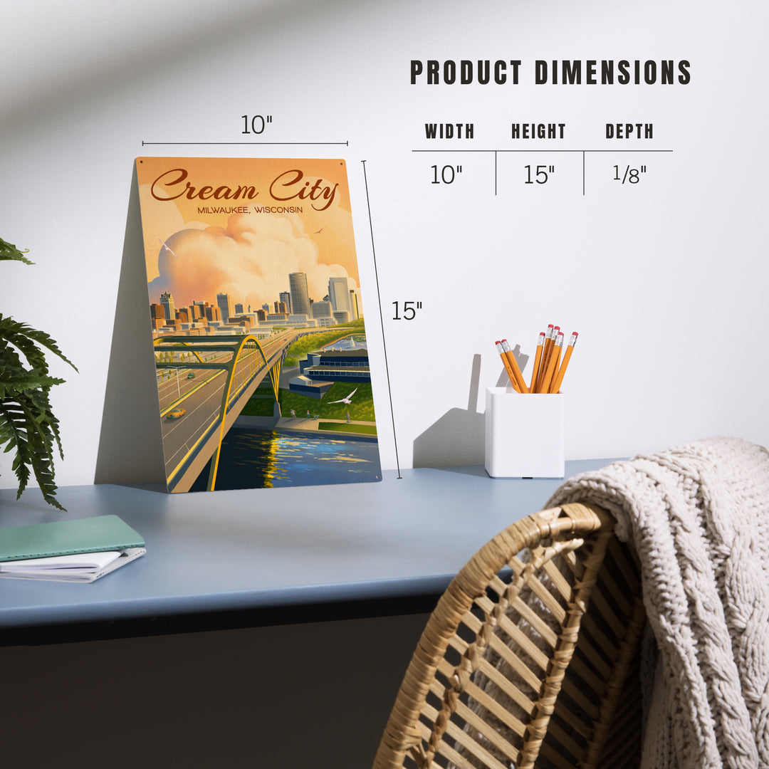 Milwaukee, Wisconsin, Lithograph City Series, Cream City, Wood Signs and Postcards Wood Lantern Press