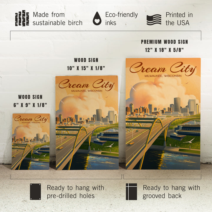 Milwaukee, Wisconsin, Lithograph City Series, Cream City, Wood Signs and Postcards Wood Lantern Press