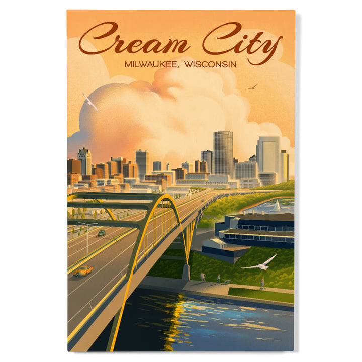 Milwaukee, Wisconsin, Lithograph City Series, Cream City, Wood Signs and Postcards Wood Lantern Press