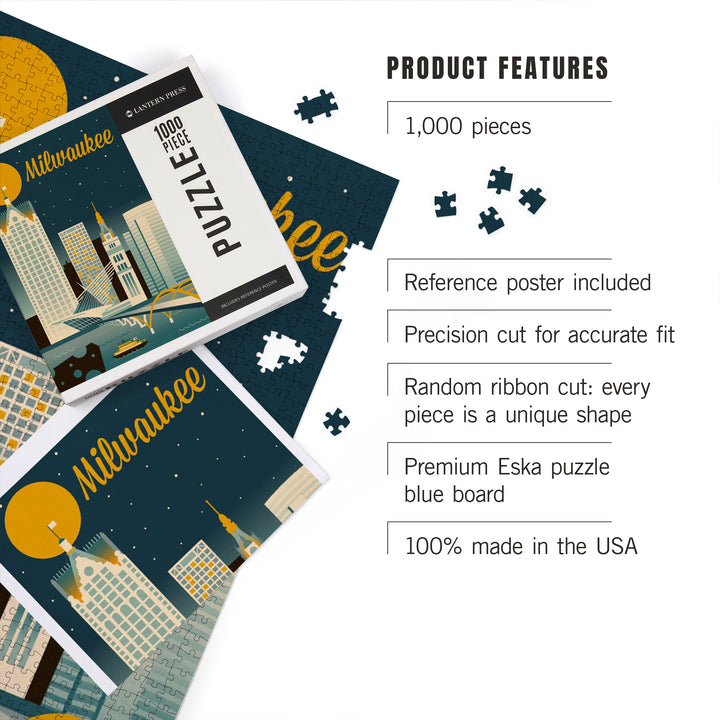 Milwaukee, Wisconsin, Retro Skyline Classic Series, Jigsaw Puzzle Puzzle Lantern Press