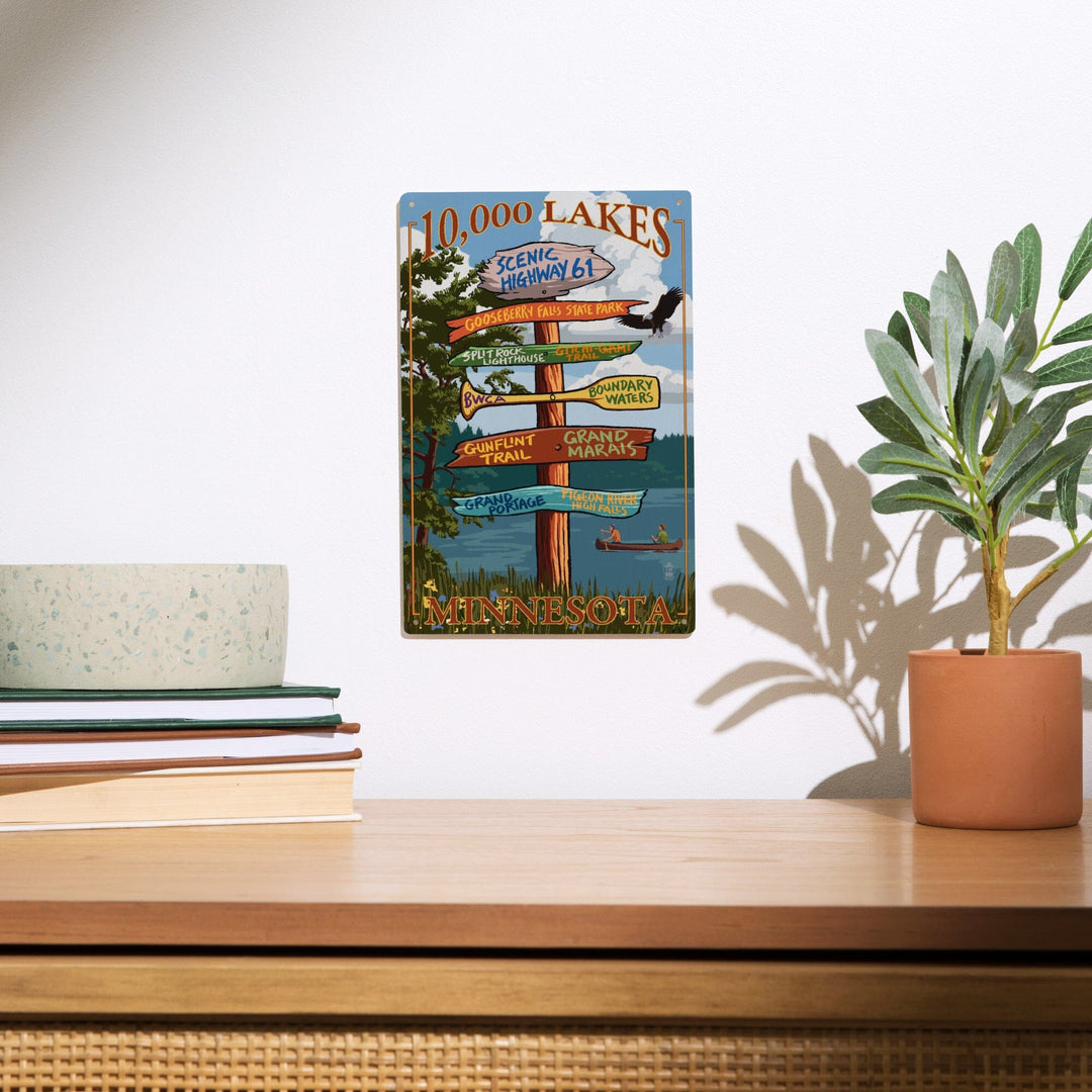 Minnesota, 10,000 Lakes, Destinations Sign, Lantern Press Artwork, Wood Signs and Postcards - Lantern Press