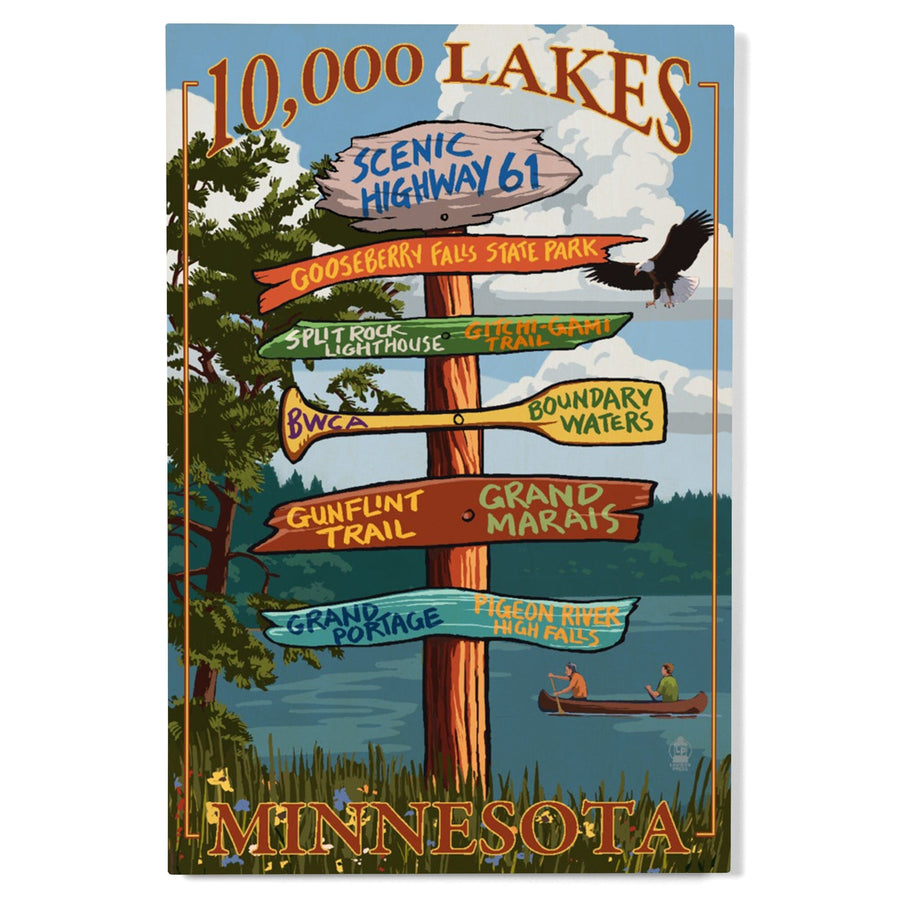 Minnesota, 10,000 Lakes, Destinations Sign, Lantern Press Artwork, Wood Signs and Postcards - Lantern Press