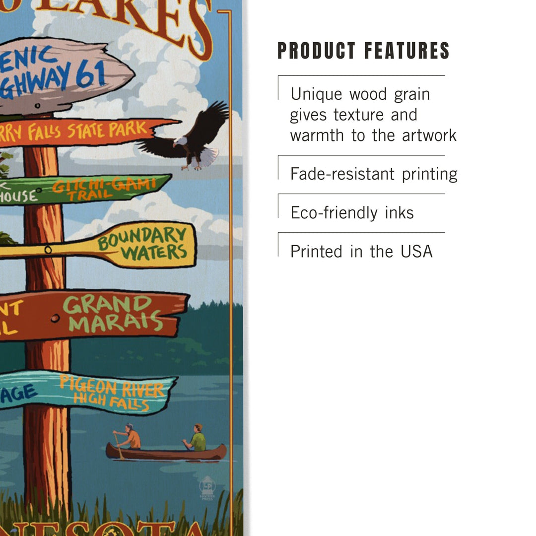 Minnesota, 10,000 Lakes, Destinations Sign, Lantern Press Artwork, Wood Signs and Postcards - Lantern Press