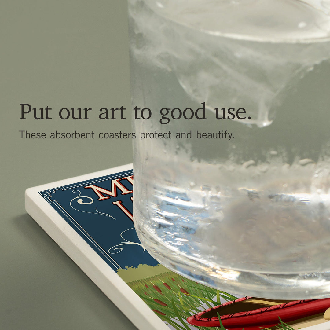 Minnesota, Cabin and Lake, Coasters Coasters Lantern Press