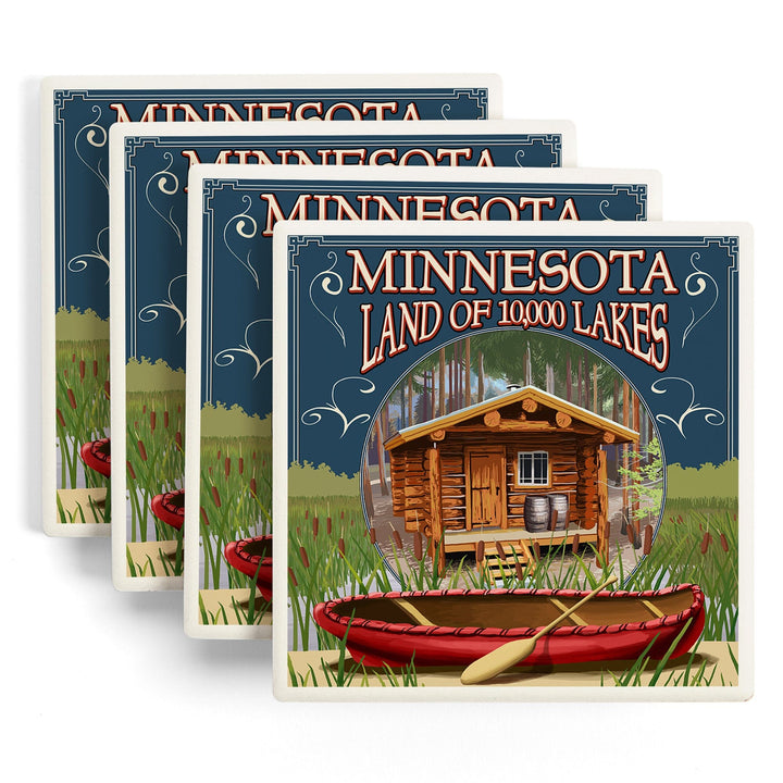 Minnesota, Cabin and Lake, Coasters Coasters Lantern Press