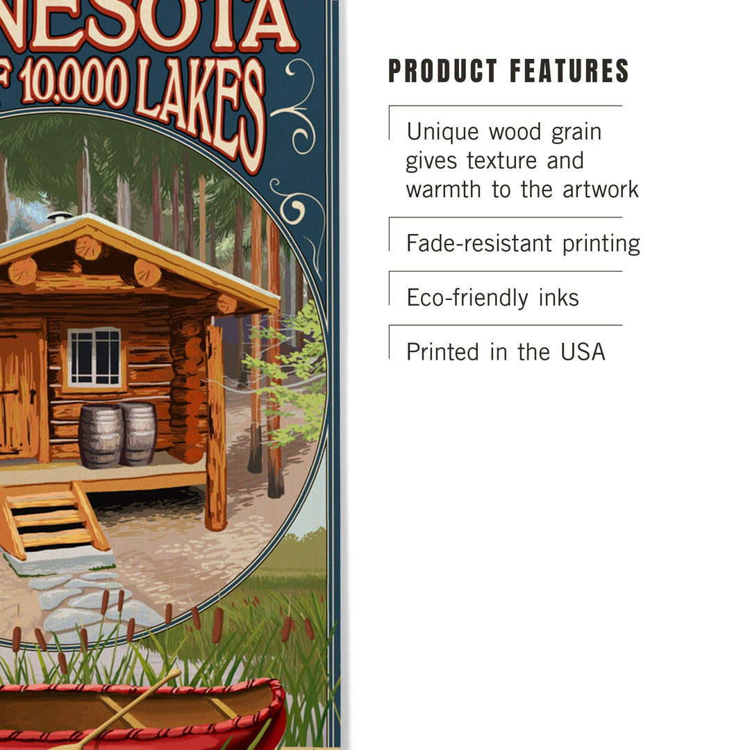 Minnesota, Cabin and Lake, Lantern Press Artwork, Wood Signs and Postcards - Lantern Press