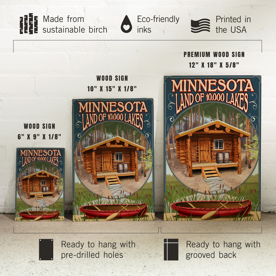 Minnesota, Cabin and Lake, Lantern Press Artwork, Wood Signs and Postcards - Lantern Press