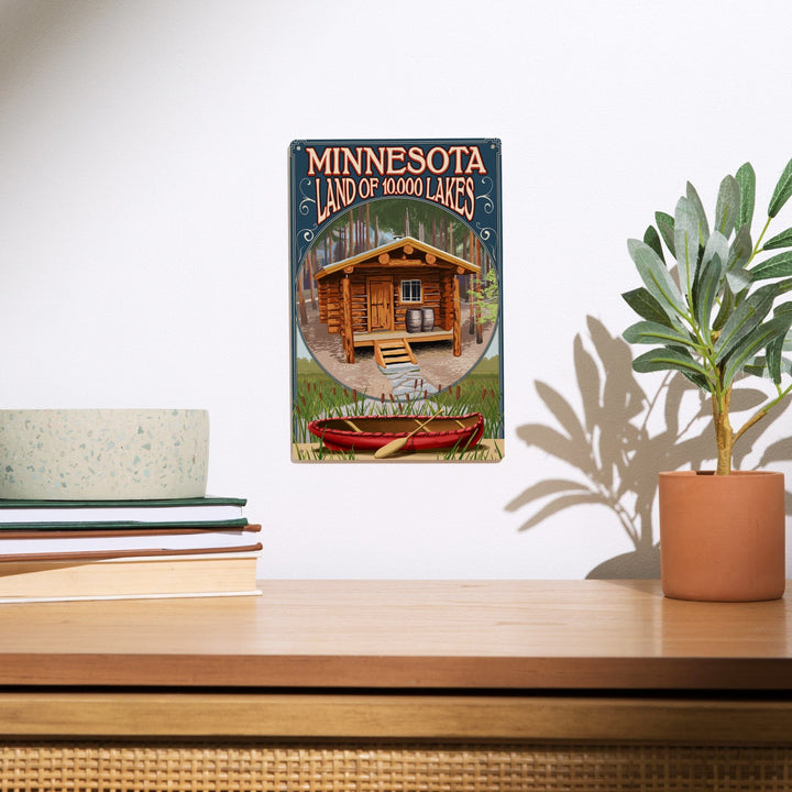 Minnesota, Cabin and Lake, Lantern Press Artwork, Wood Signs and Postcards - Lantern Press