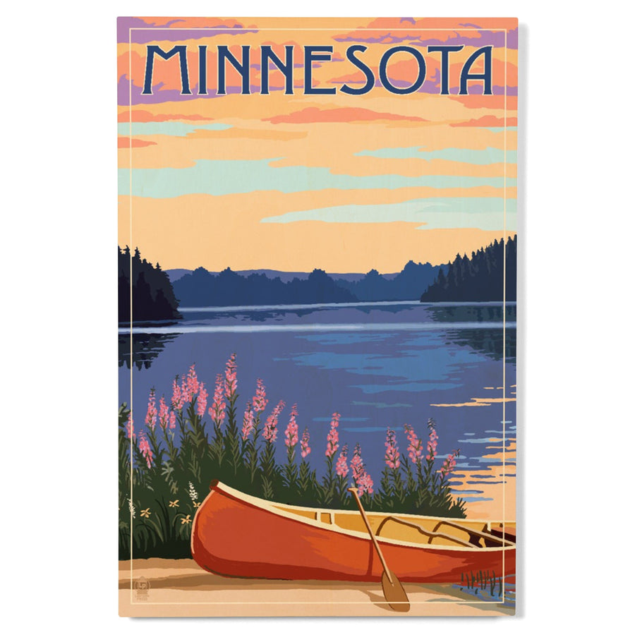 Minnesota, Canoe & Lake, Lantern Press Artwork, Wood Signs and Postcards - Lantern Press