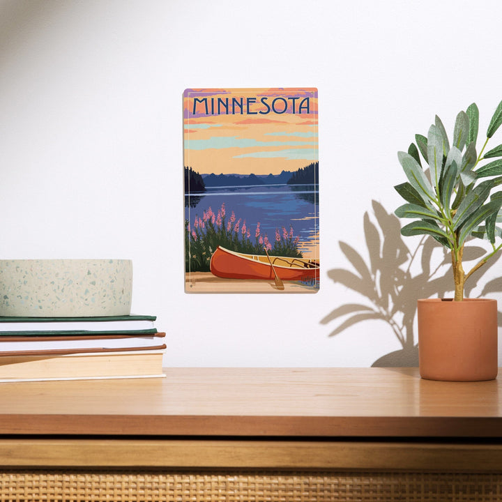 Minnesota, Canoe & Lake, Lantern Press Artwork, Wood Signs and Postcards - Lantern Press