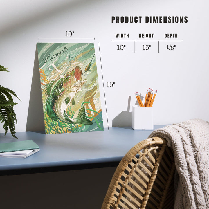 Minnesota, Fish All Day, Bass, Wood Signs and Postcards Wood Lantern Press