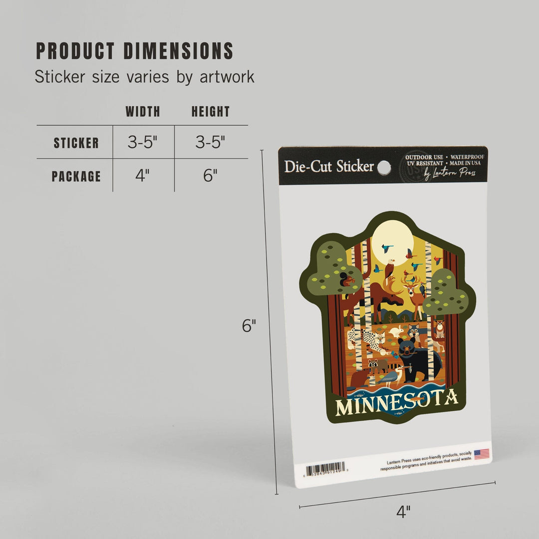 Minnesota, Forest Animals, Geometric, Contour, Vinyl Sticker - Lantern Press