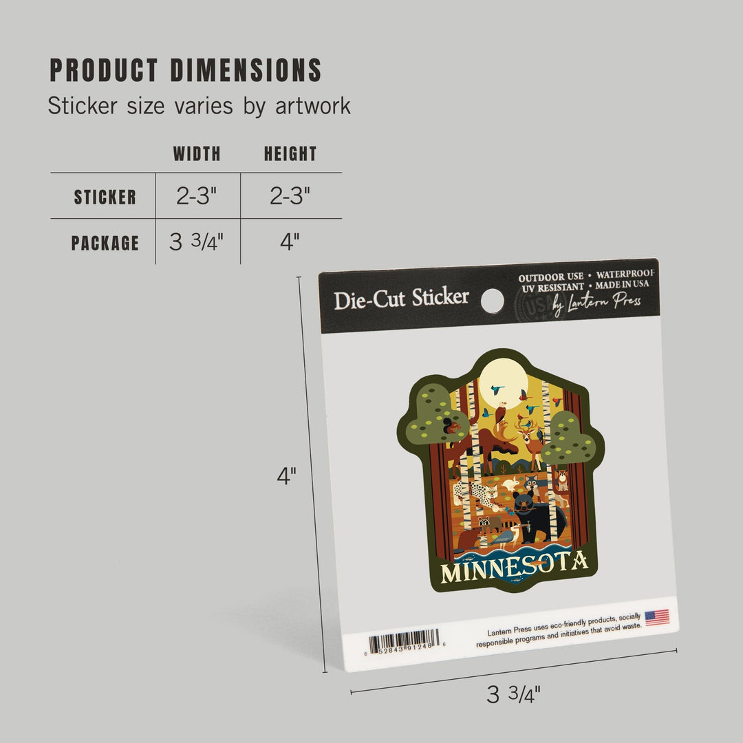 Minnesota, Forest Animals, Geometric, Contour, Vinyl Sticker - Lantern Press