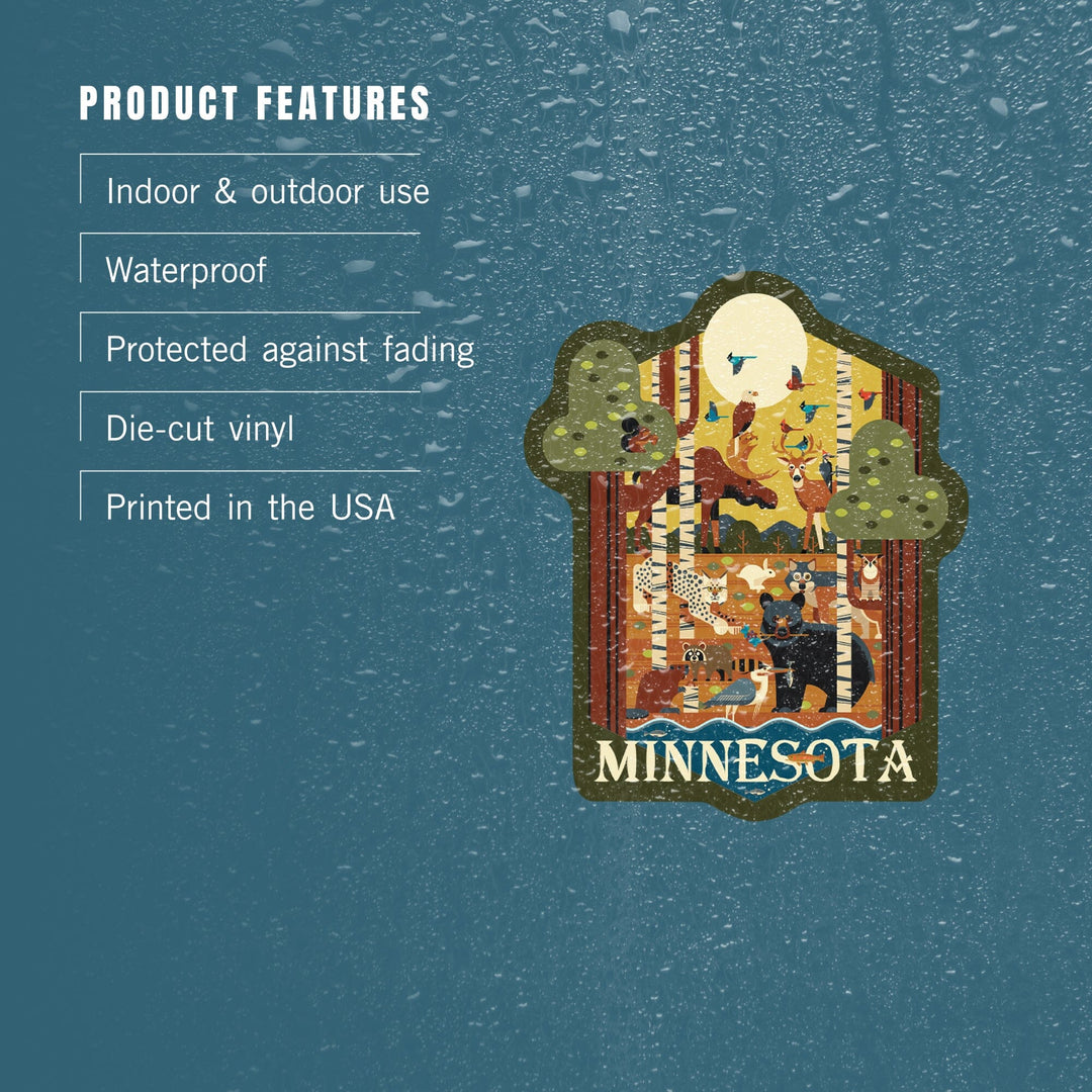 Minnesota, Forest Animals, Geometric, Contour, Vinyl Sticker - Lantern Press