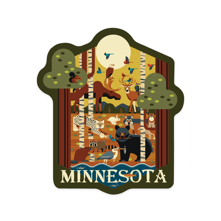Minnesota, Forest Animals, Geometric, Contour, Vinyl Sticker - Lantern Press