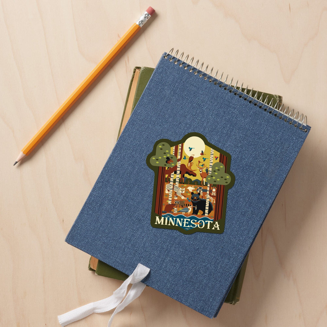 Minnesota, Forest Animals, Geometric, Contour, Vinyl Sticker - Lantern Press