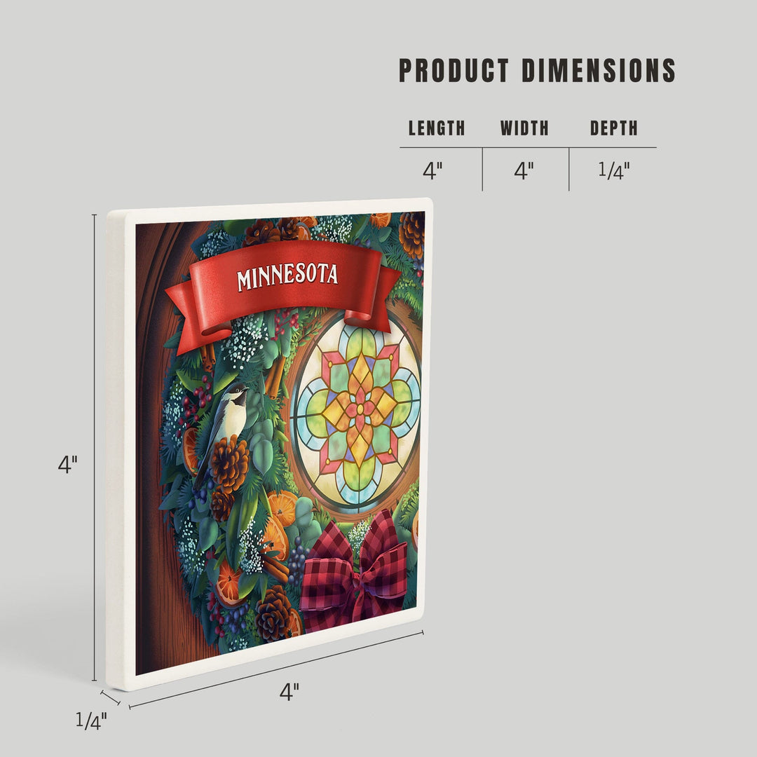 Minnesota, Front Door with Christmas Wreath, Coasters Coasters Lantern Press